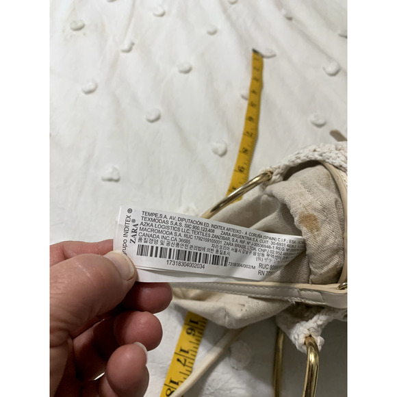 Zara Trafulac Crocheted Bucket Bag Cream Gold Crossbody Boho Club Party Glam - Picture 10 of 10